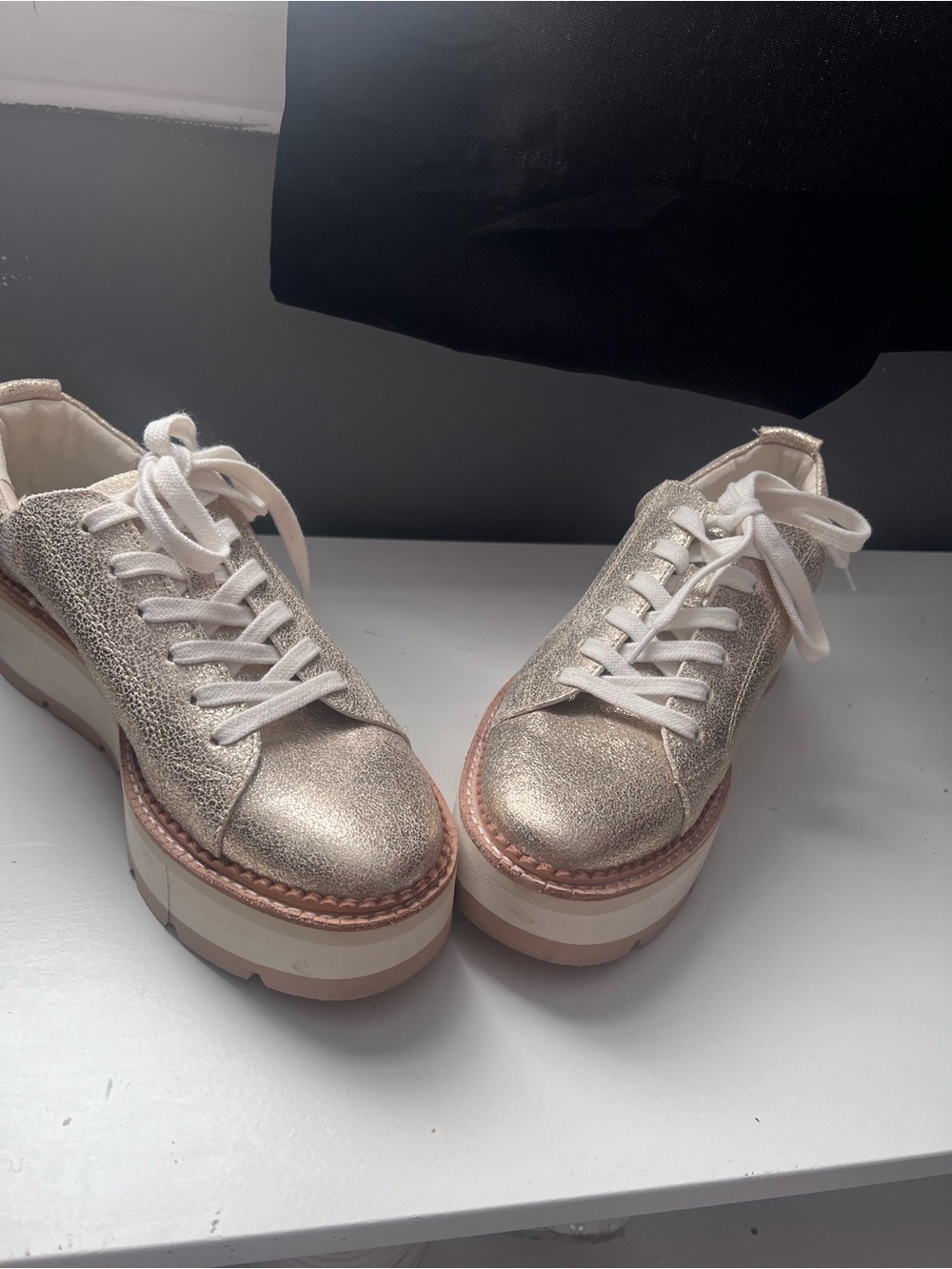 Dolce Vita Metallic Cream Lace-Up Platform Sneakers